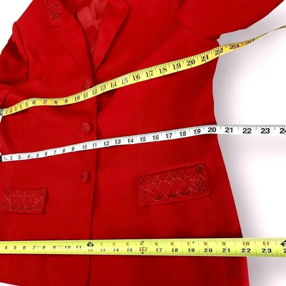 NYP Suits Vintage Blazer Buttoned Suit Jacket Size 14 Embroidered Beaded Red - Picture 13 of 15